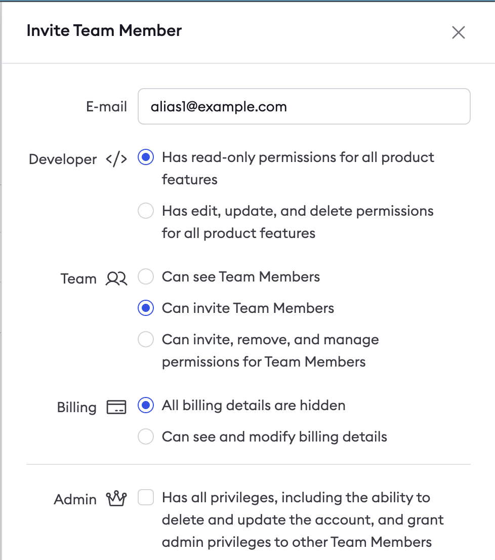 The UI for inviting team members to your ngrok account.